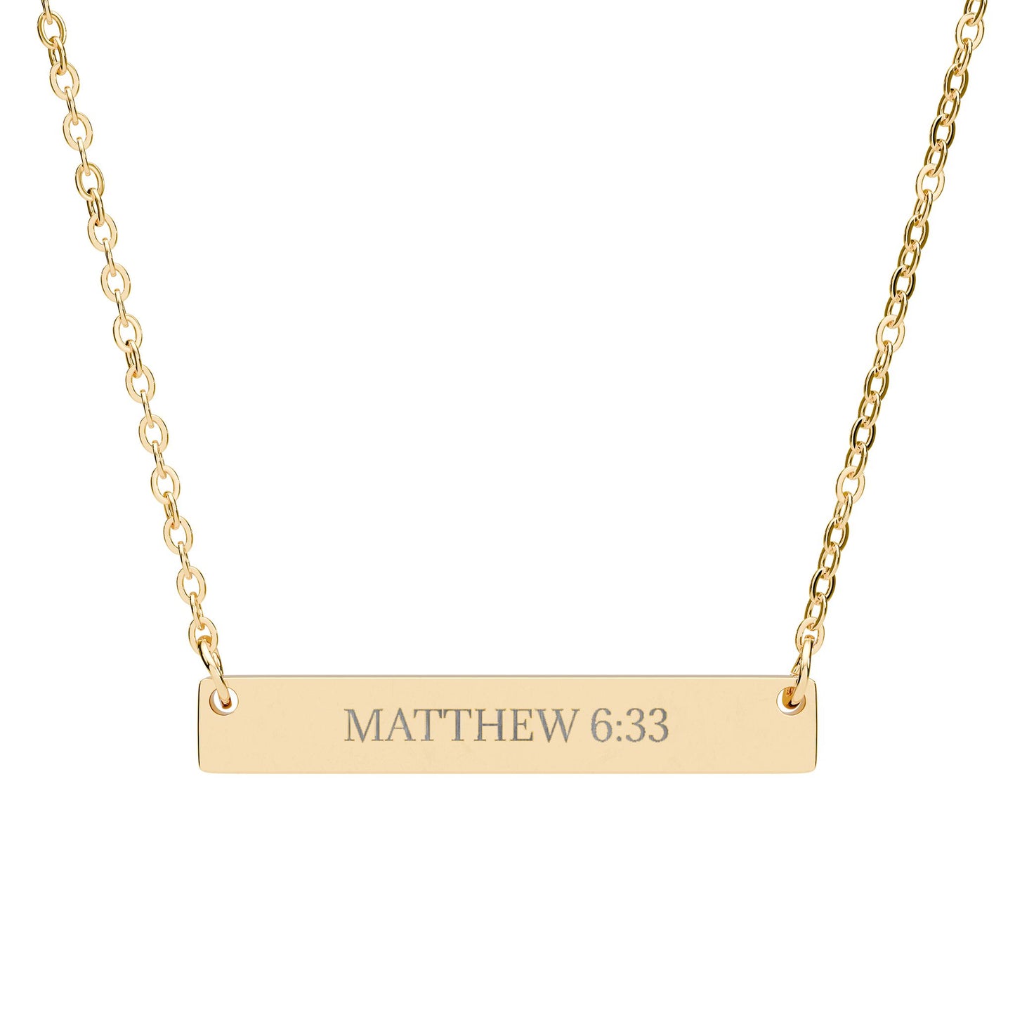 Engravable Bar Necklace — Horizontal Scripture Bar (Matthew 6:33)