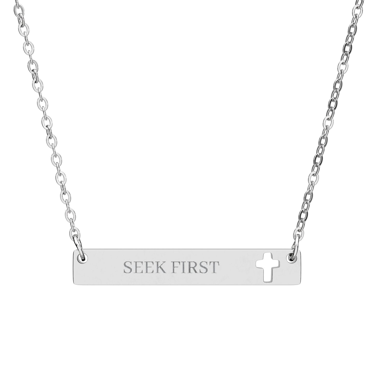 Cutout Cross Bar Necklace — Personalized Engraved Christian Pendant