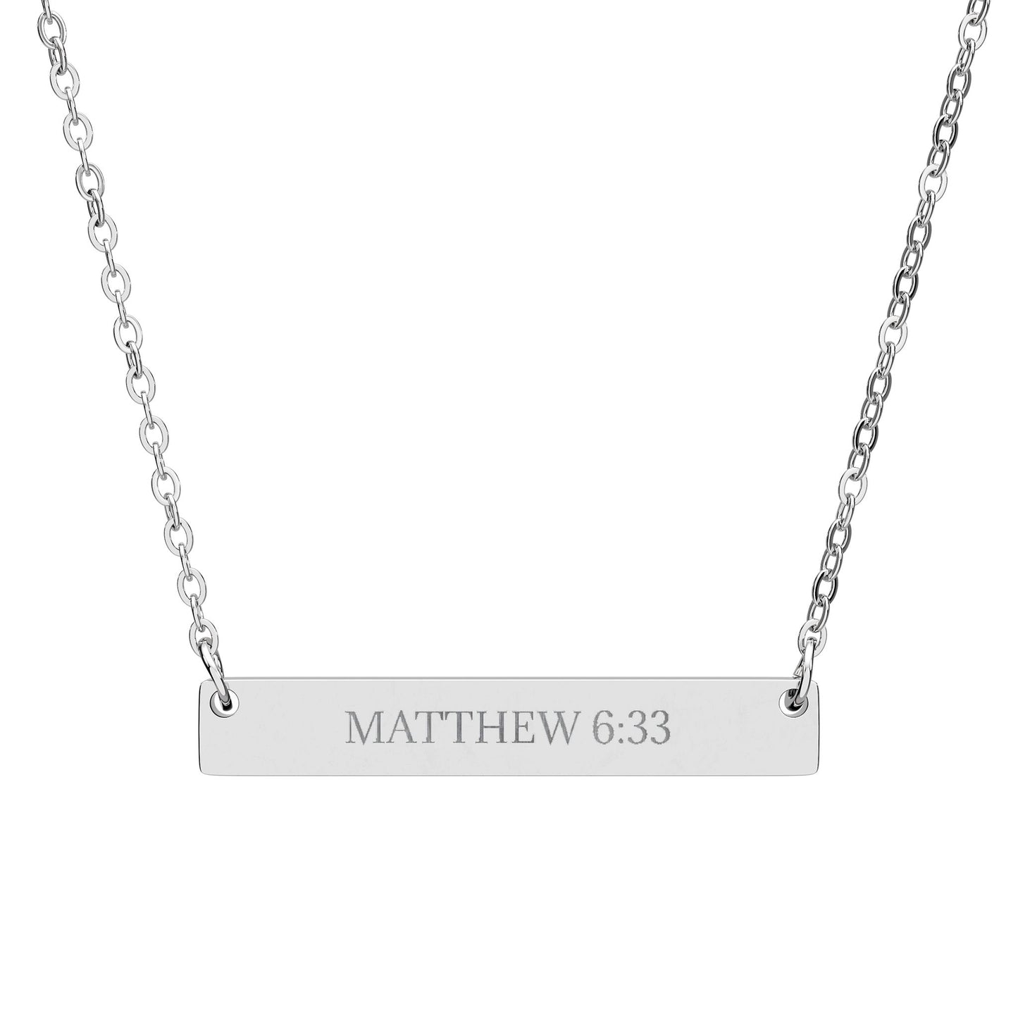 Engravable Bar Necklace — Horizontal Scripture Bar (Matthew 6:33)