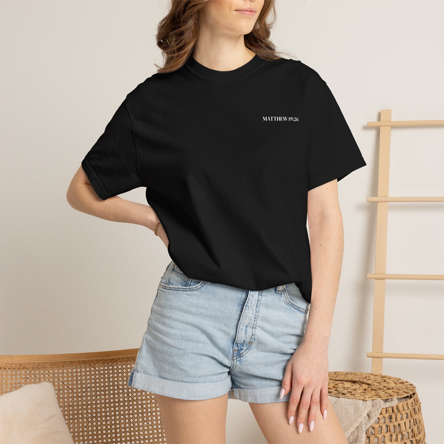 Scripture T-Shirt — "But With God All Things Are Possible" Back Print