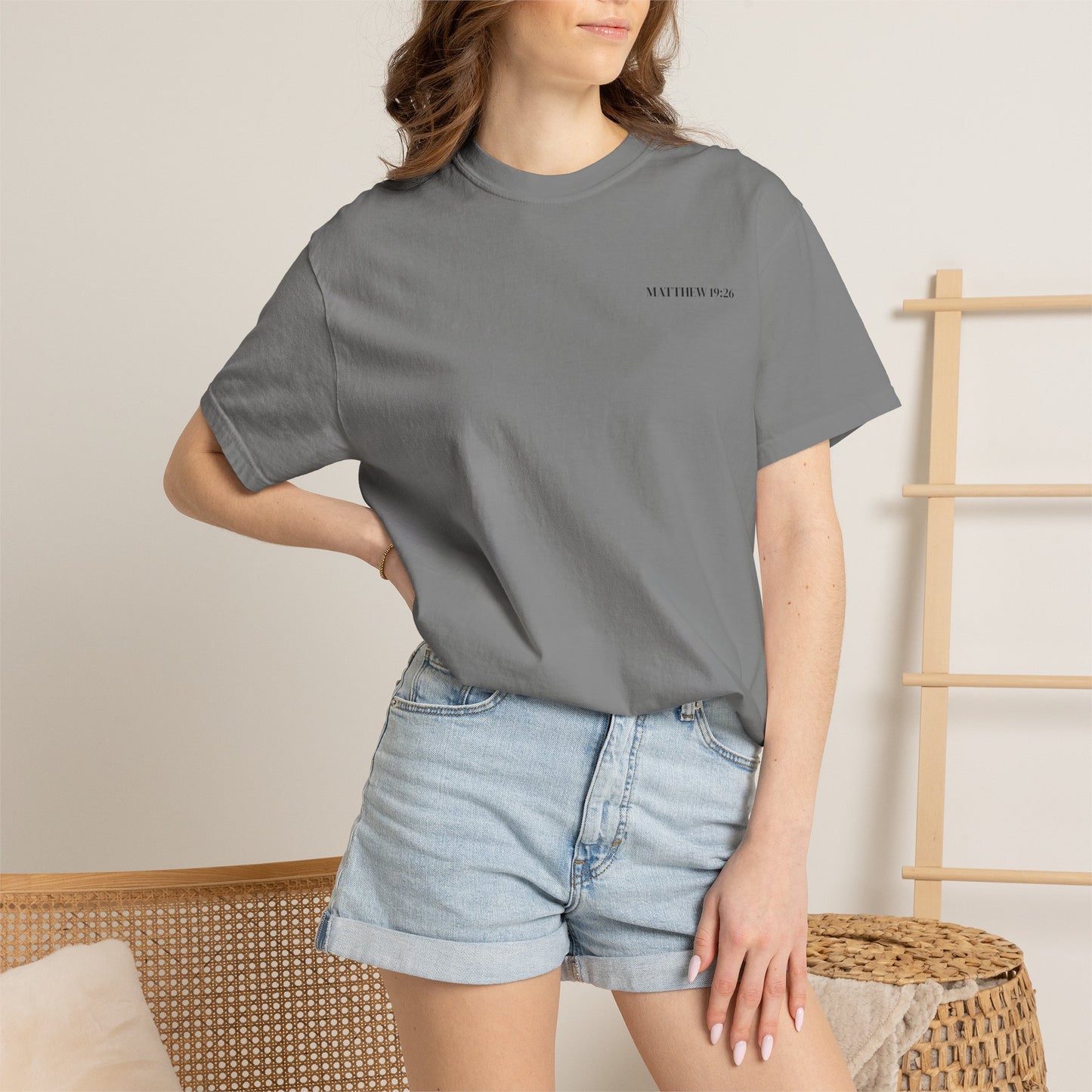 Scripture T-Shirt — "But With God All Things Are Possible" Back Print