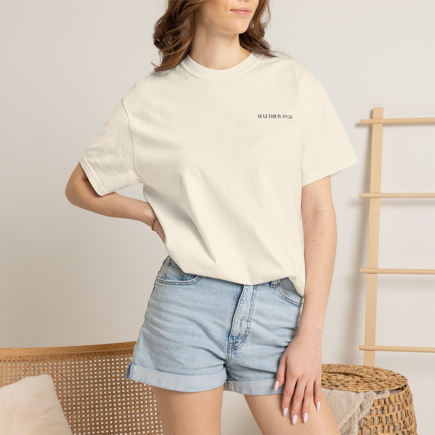 Scripture T-Shirt — "But With God All Things Are Possible" Back Print