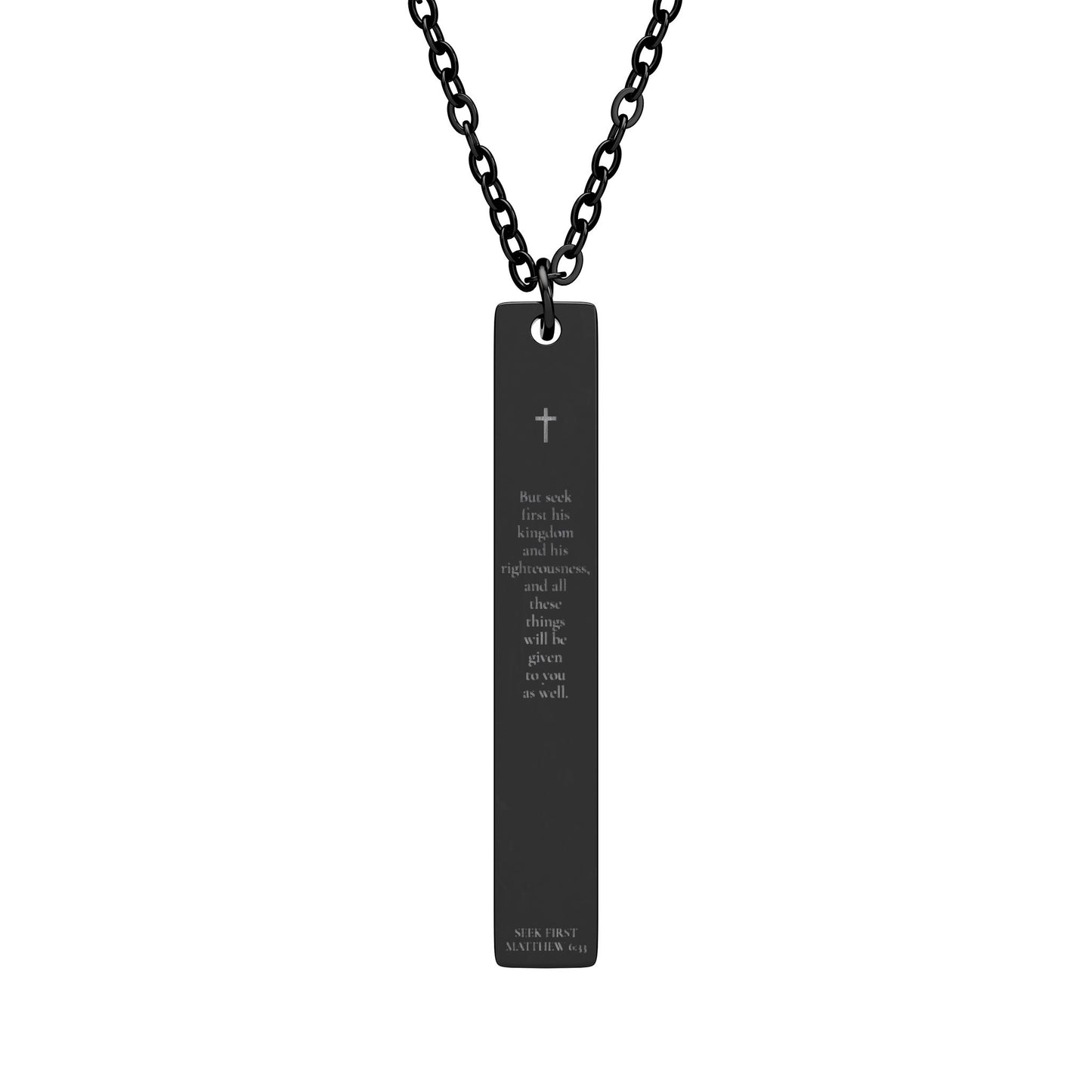 Engravable Vertical Bar Necklace — Personalized Minimalist Pendant (Silver or Black)