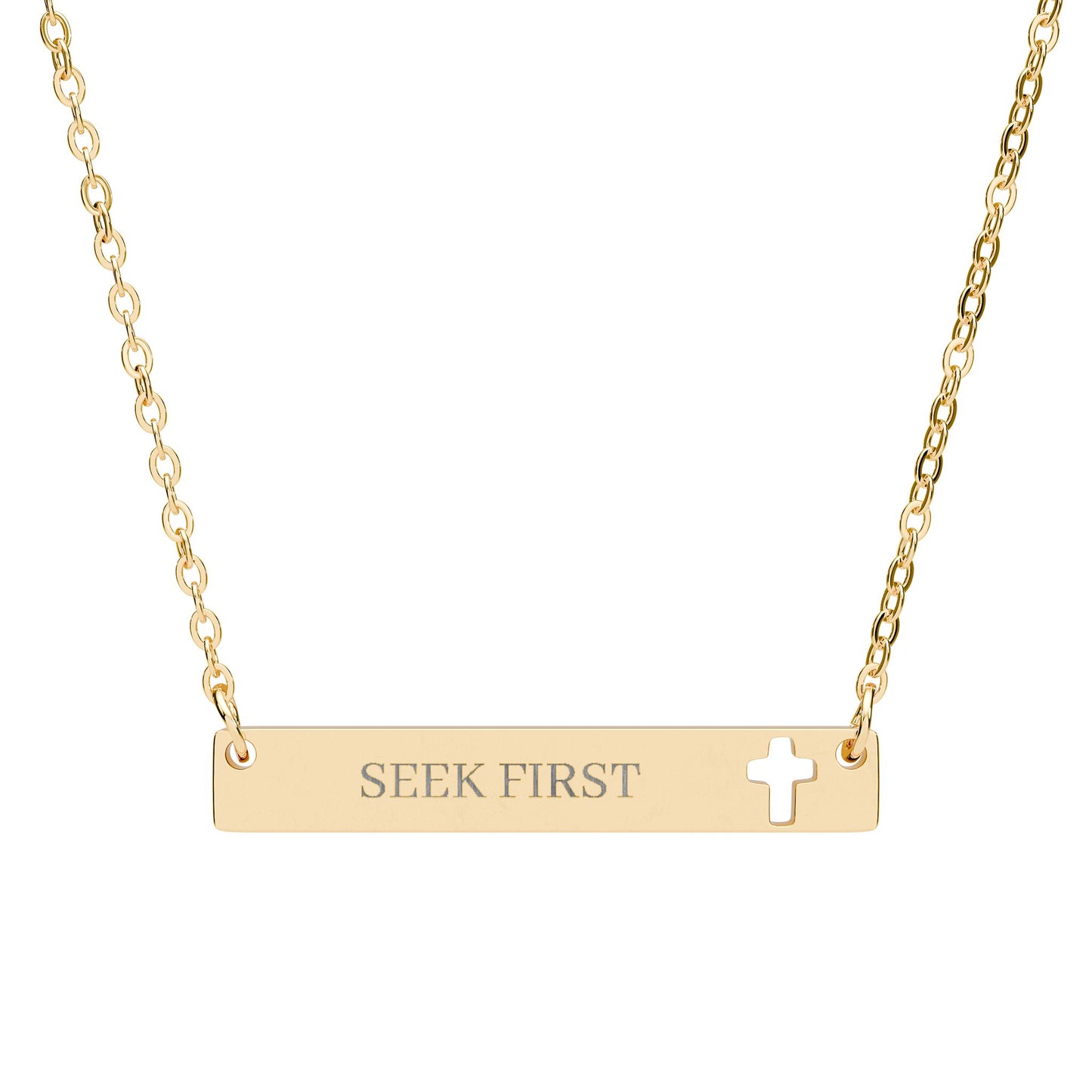 Cutout Cross Bar Necklace — Personalized Engraved Christian Pendant