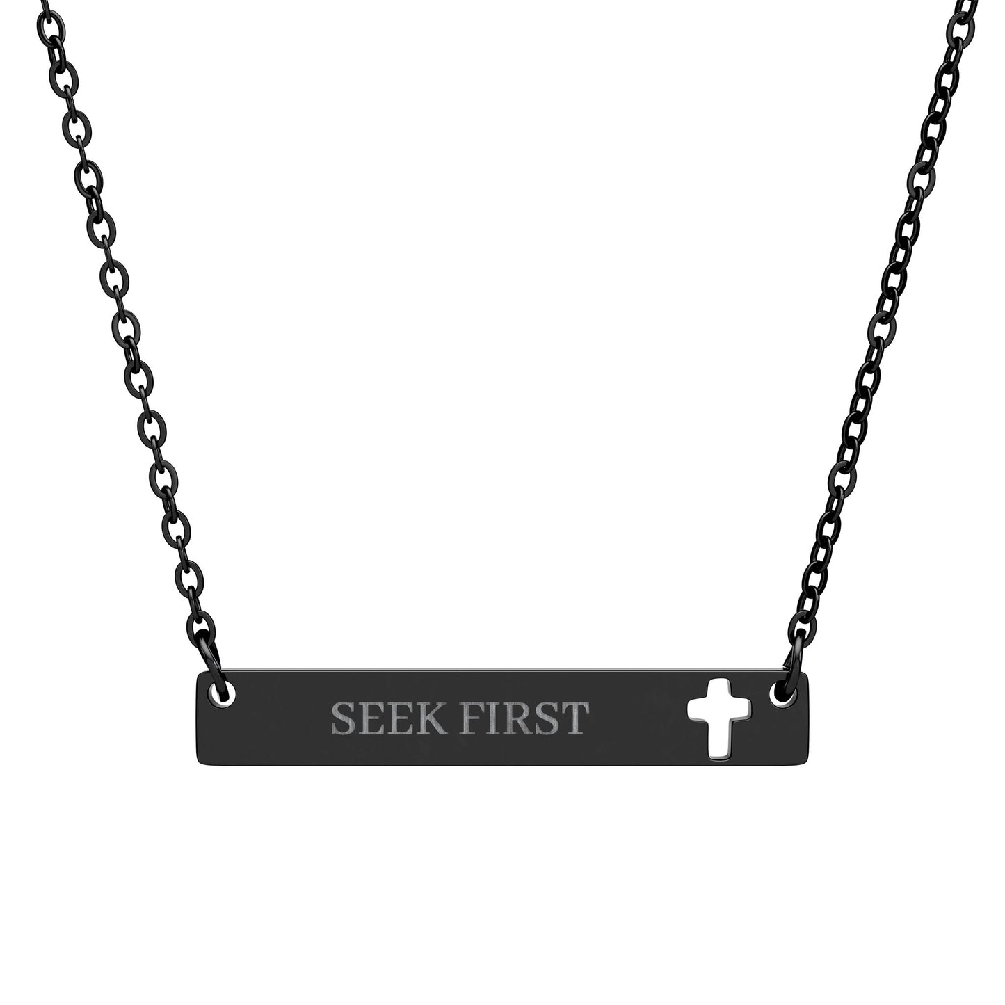 Cutout Cross Bar Necklace — Personalized Engraved Christian Pendant
