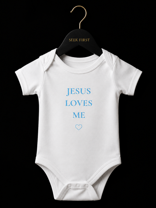 Jesus Loves Me Baby Boy Bodysuit.