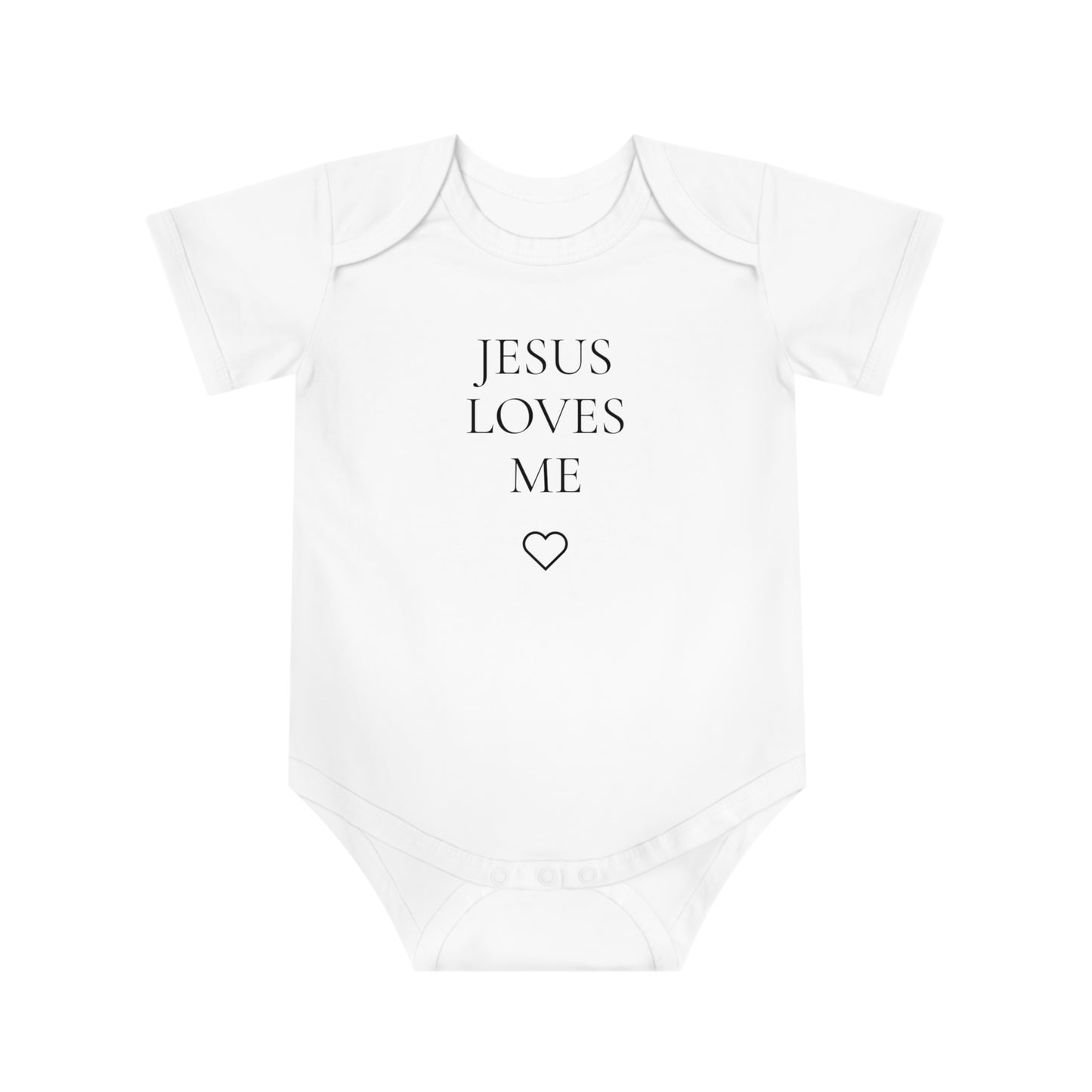 Jesus Loves Me Baby Bodysuit — Christian Infant Onesie with Heart
