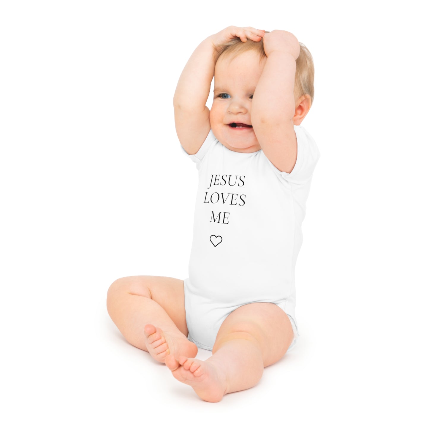 Jesus Loves Me Baby Bodysuit — Christian Infant Onesie with Heart