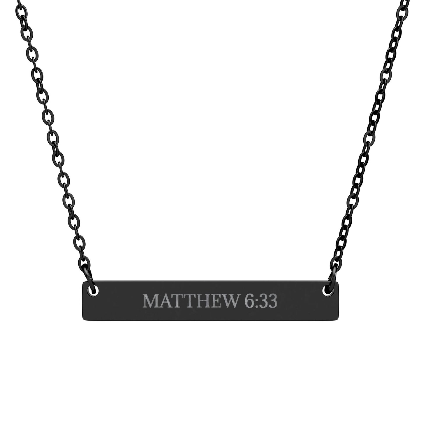 Engravable Bar Necklace — Horizontal Scripture Bar (Matthew 6:33)
