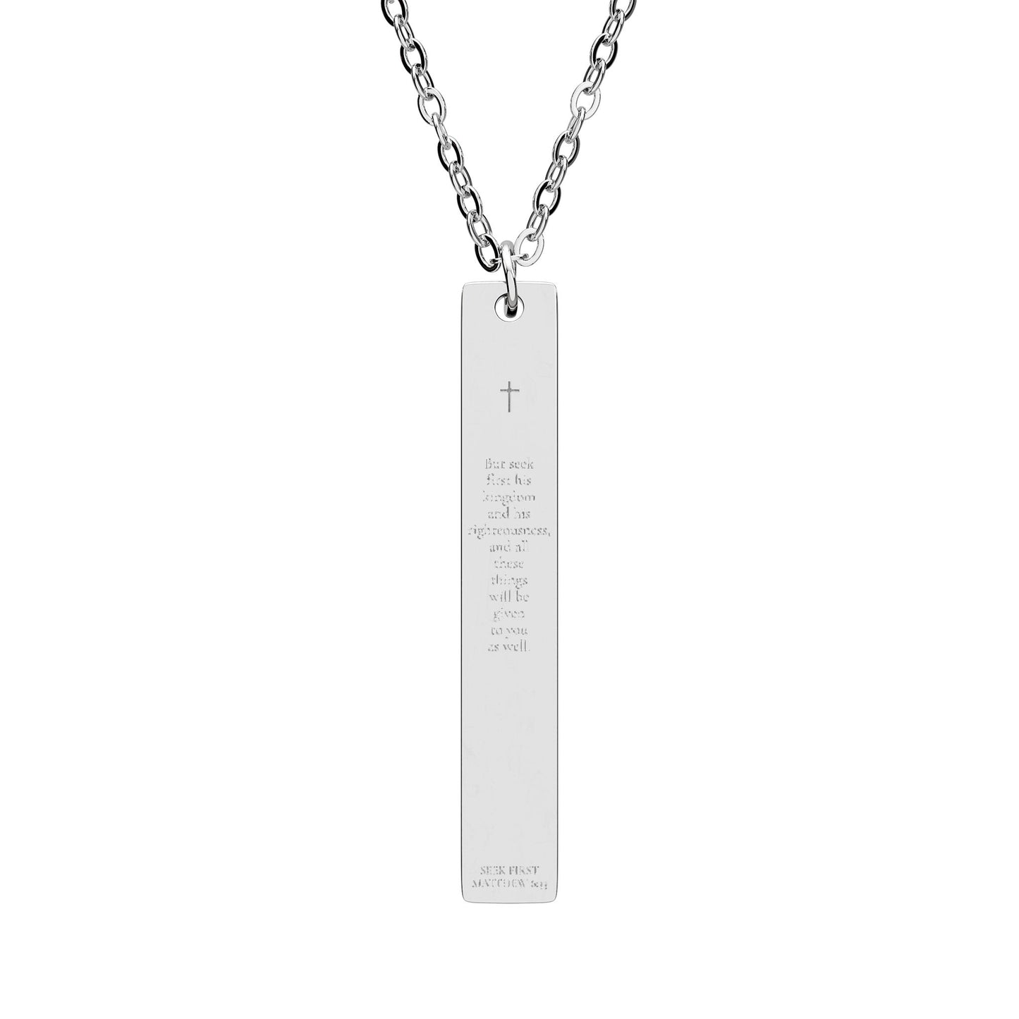 Engravable Vertical Bar Necklace — Personalized Minimalist Pendant (Silver or Black)