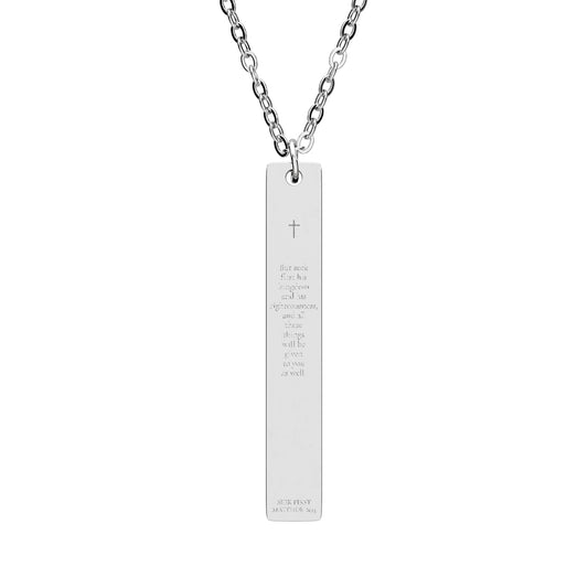 Engravable Vertical Bar Necklace — Personalized Minimalist Pendant (Silver or Black)