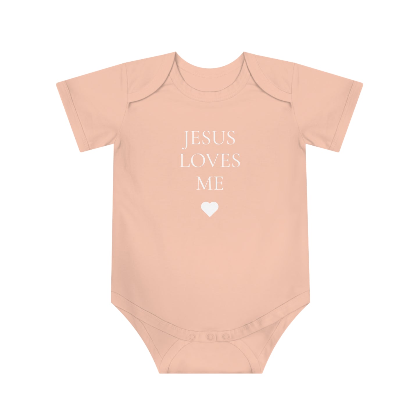 Jesus Loves Me Baby Bodysuit — Christian Infant Onesie with Heart