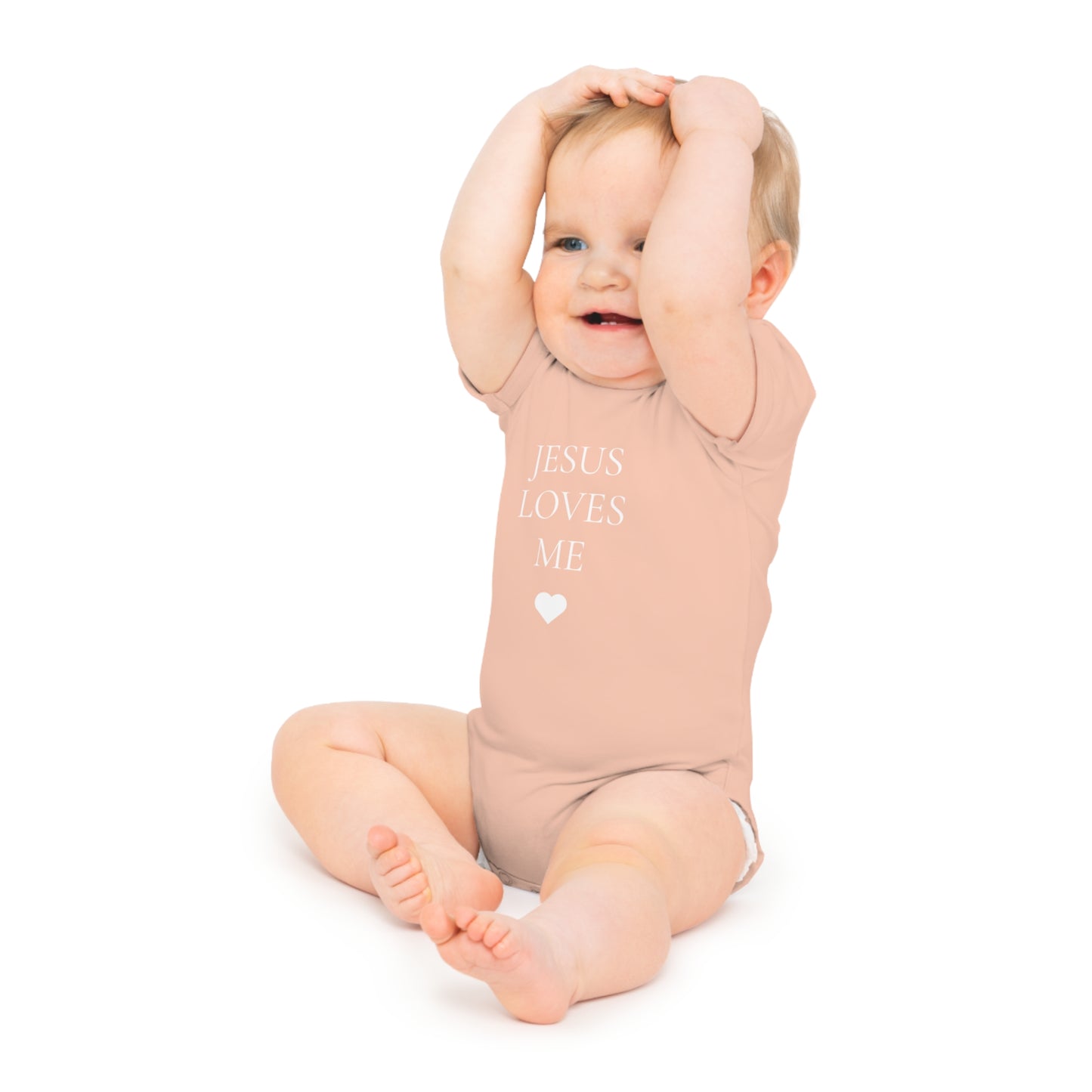 Jesus Loves Me Baby Bodysuit — Christian Infant Onesie with Heart
